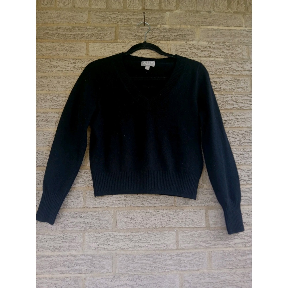 J Crew Cashmere Black Cropped V-neck Sweater Sz XS